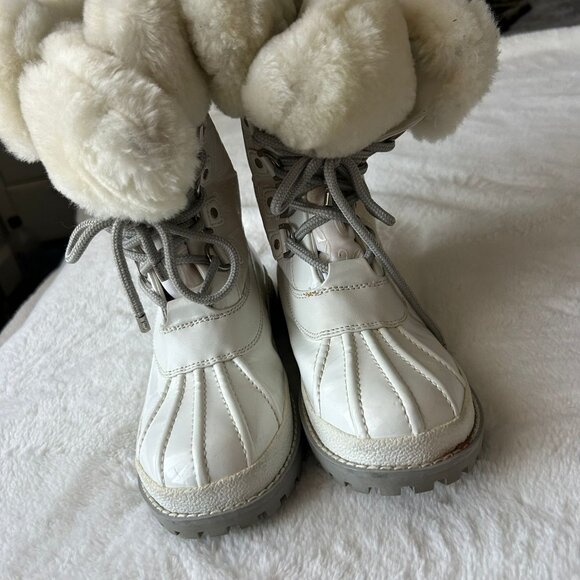 Coach Boots Womens 6 B Leonora Shearling White Leather Lace Up Fur Trim Ankle - Picture 7 of 9